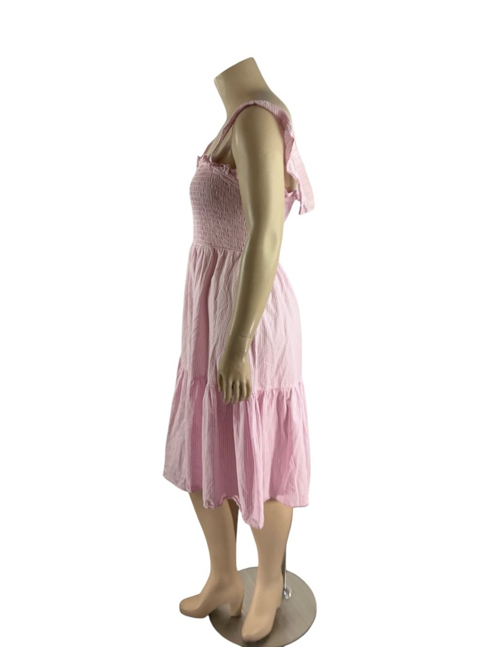 ELOQUII Pink Striped Smocked Midi Sundress Coquette Size 18/20 - Picture 4 of 7